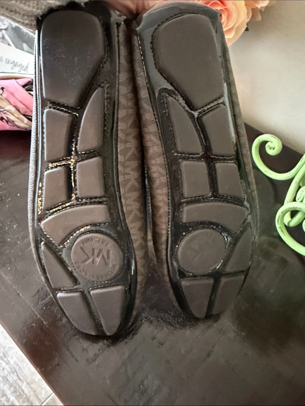 Michael Kors Brown and Black Leather Ballet Flats with Gold Hardware